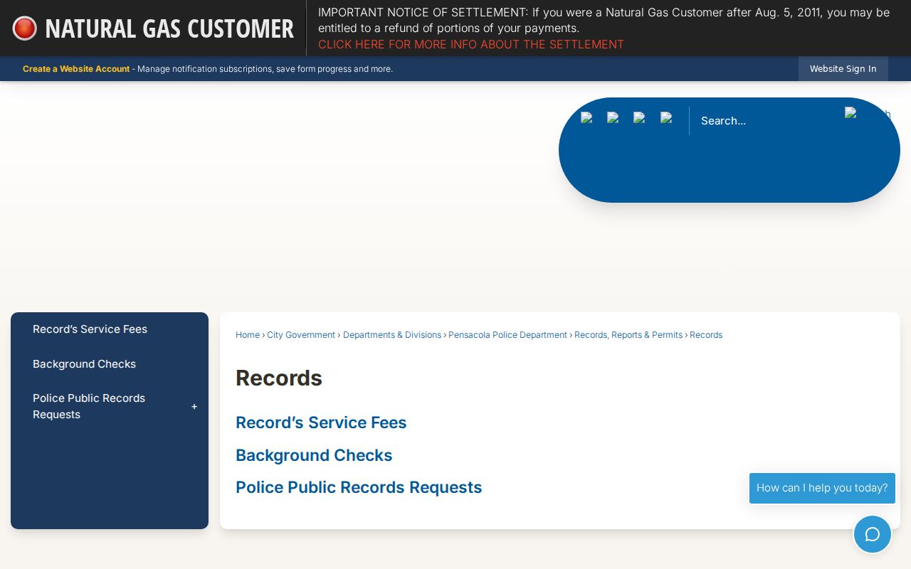 Official Pensacola Police public records request page